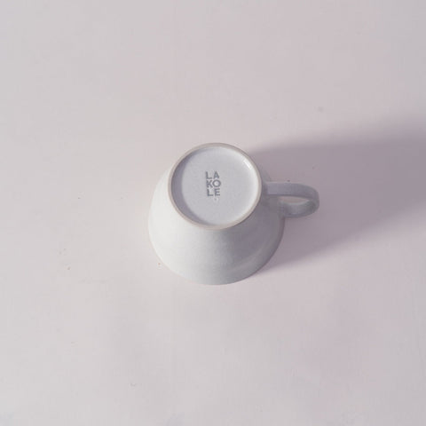 Colored Rim Wide Mug in White, bottom with LAKOLE stamp