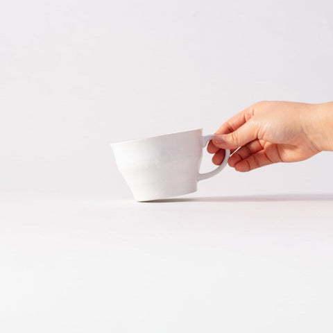 Colored Rim Wide Mug in White, angled view